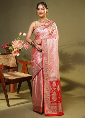 Pink Banarasi Silk Saree With Blouse Piece