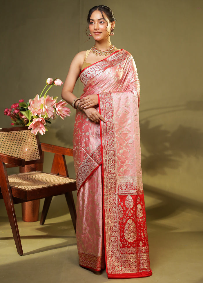 Pink Banarasi Silk Saree With Blouse Piece