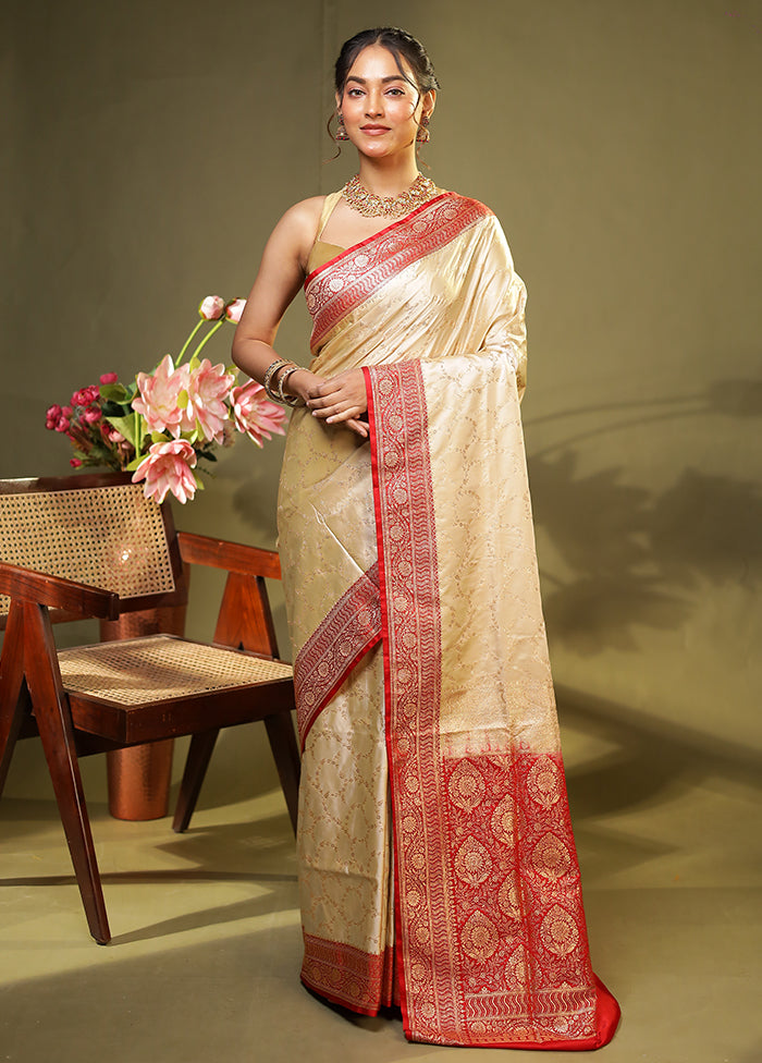 Cream Banarasi Silk Saree With Blouse Piece