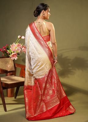 Cream Banarasi Silk Saree With Blouse Piece