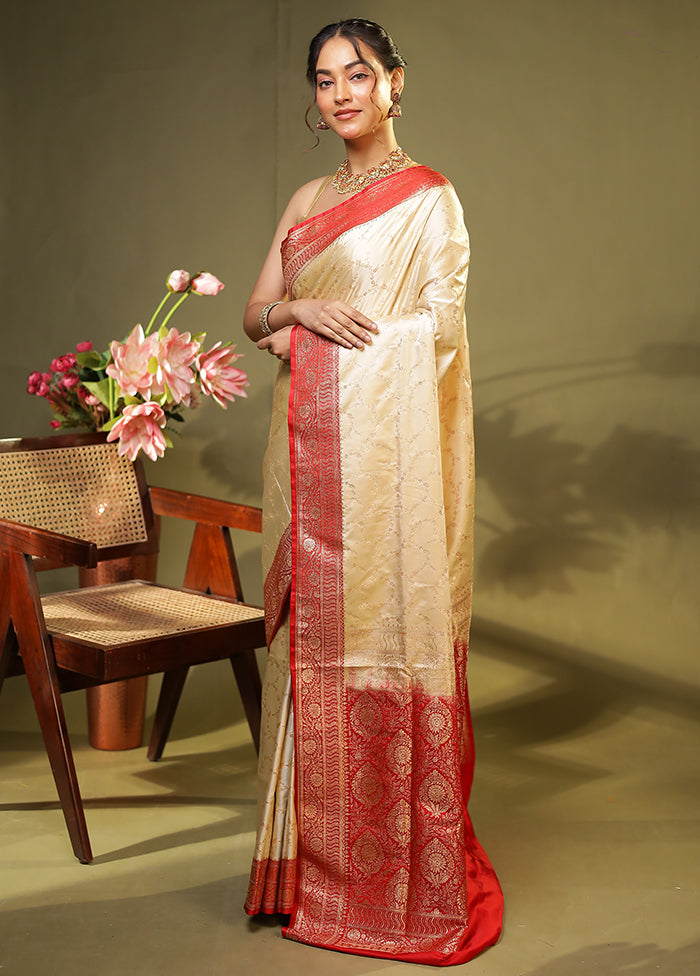 Cream Banarasi Silk Saree With Blouse Piece