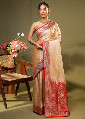 Cream Banarasi Silk Saree With Blouse Piece
