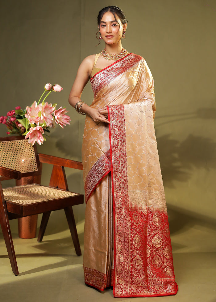 Cream Banarasi Silk Saree With Blouse Piece