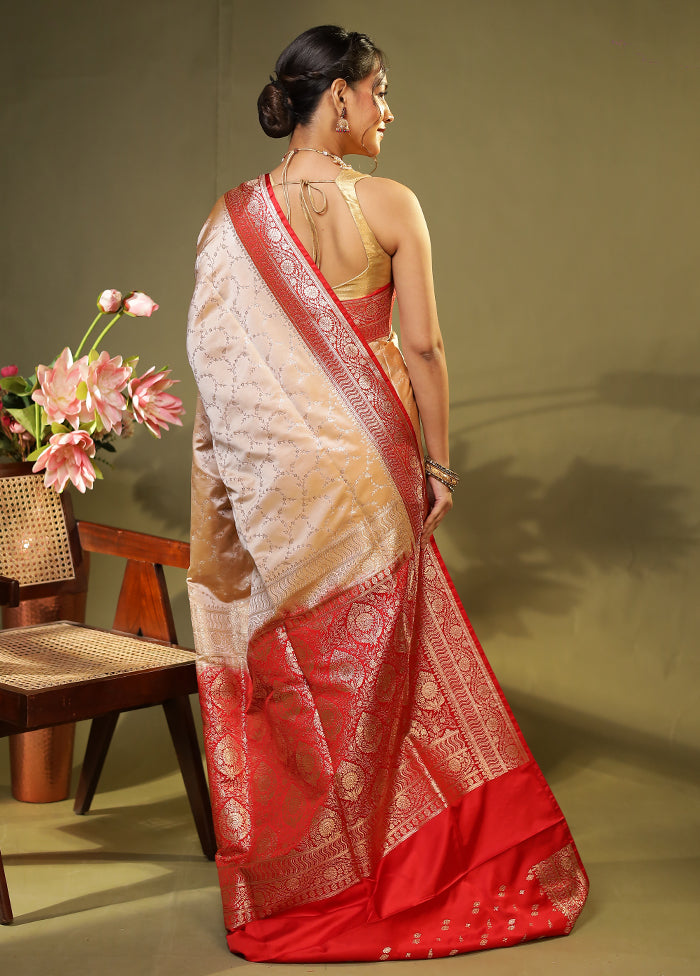 Cream Banarasi Silk Saree With Blouse Piece