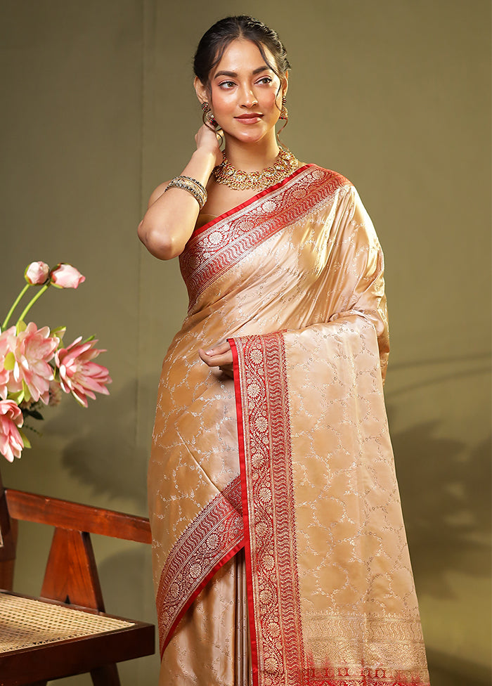 Cream Banarasi Silk Saree With Blouse Piece