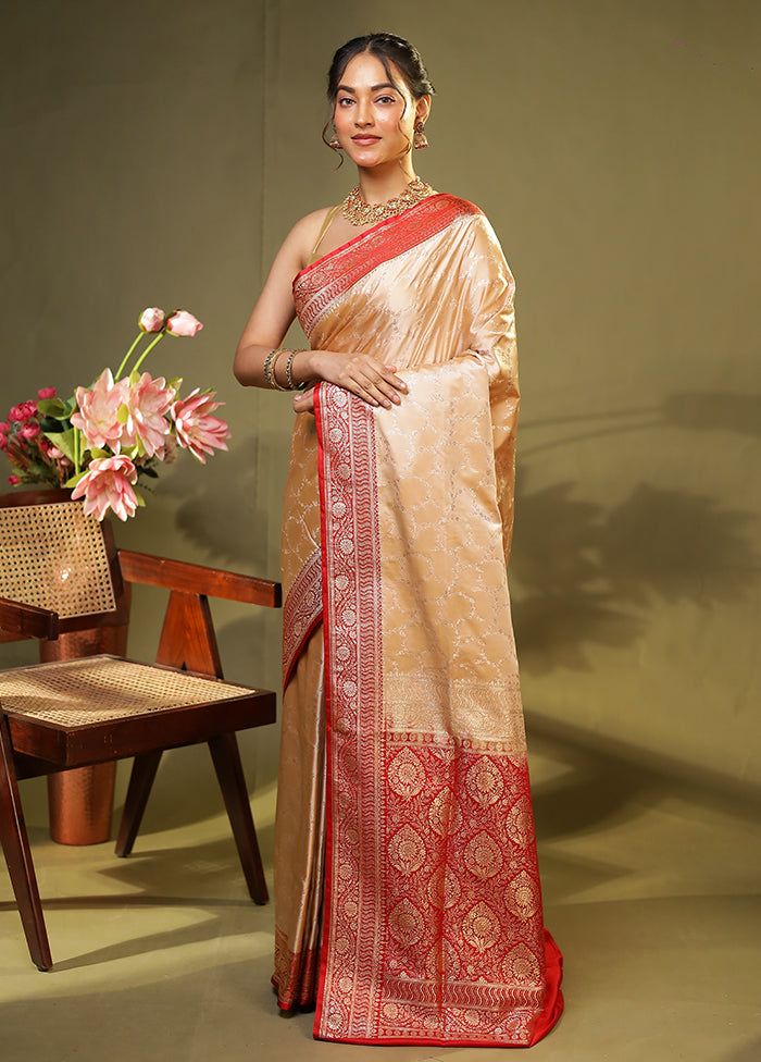 Cream Banarasi Silk Saree With Blouse Piece