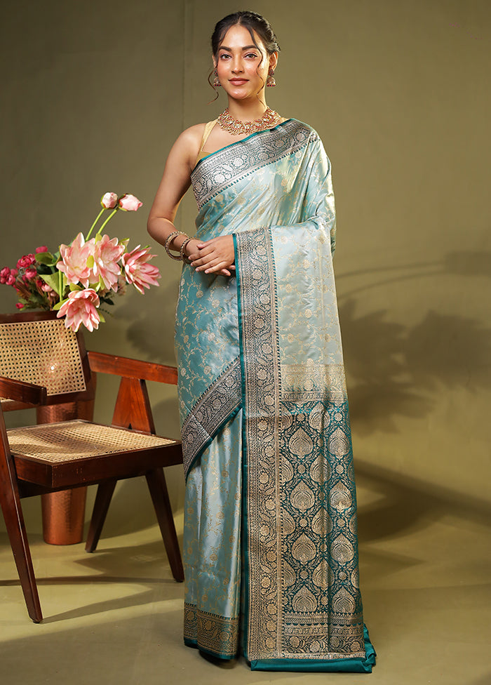 Green Banarasi Silk Saree With Blouse Piece