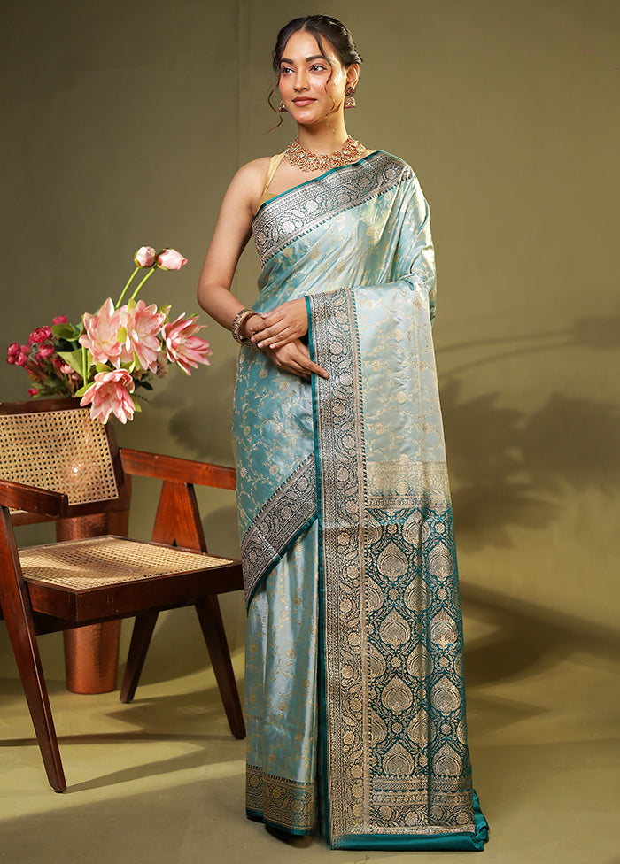 Green Banarasi Silk Saree With Blouse Piece