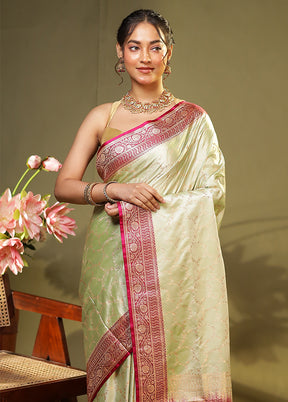 Green Banarasi Silk Saree With Blouse Piece