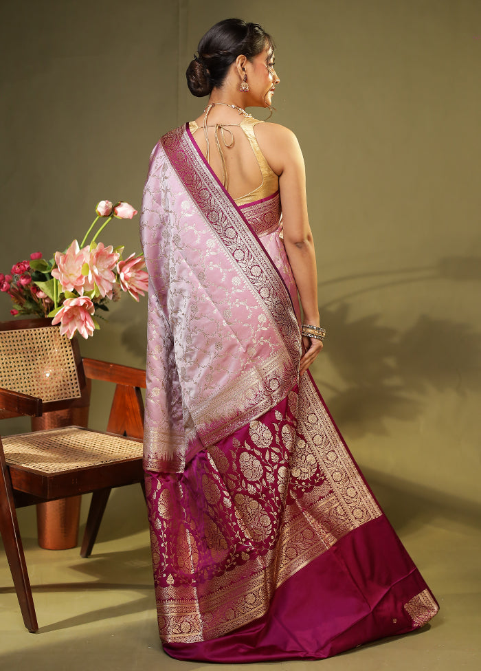 Purple Banarasi Silk Saree With Blouse Piece