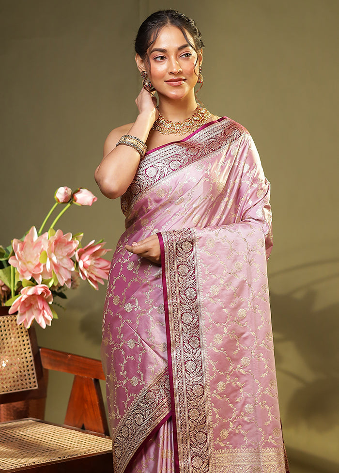 Pink Banarasi Silk Saree With Blouse Piece