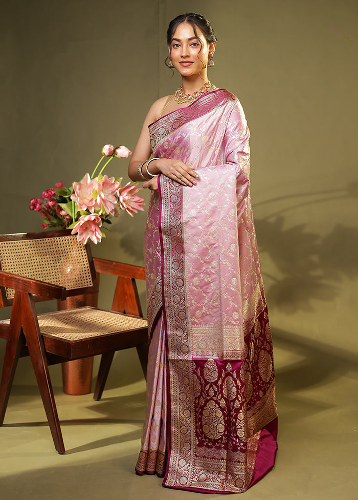 Purple Banarasi Silk Saree With Blouse Piece