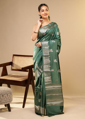 Green Dupion Silk Saree With Blouse Piece