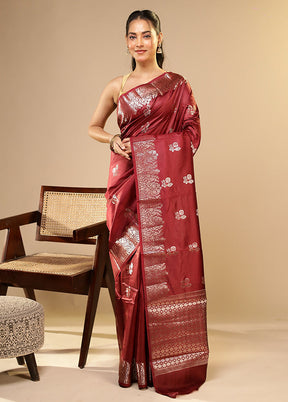 Maroon Dupion Silk Saree With Blouse Piece