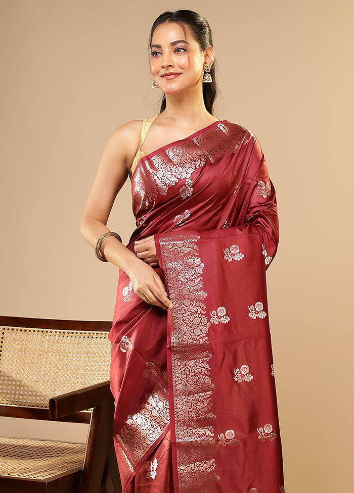 Maroon Dupion Silk Saree With Blouse Piece
