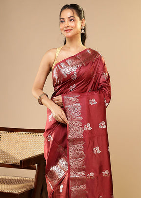 Maroon Dupion Silk Saree With Blouse Piece