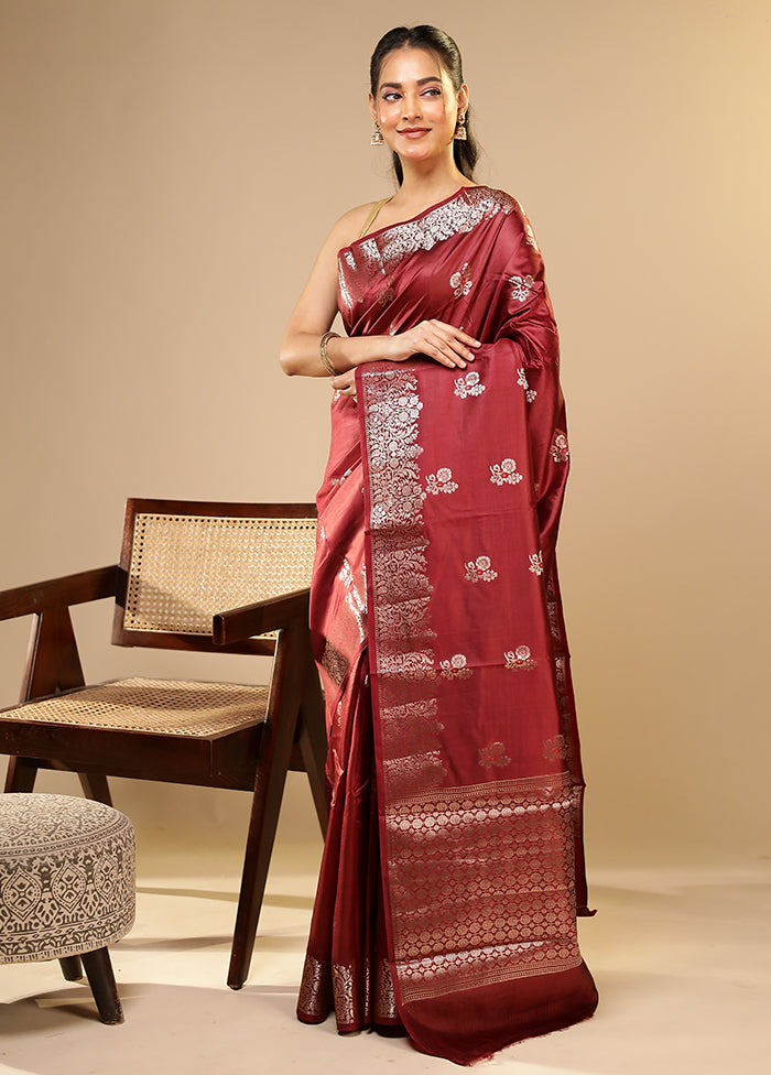 Maroon Dupion Silk Saree With Blouse Piece
