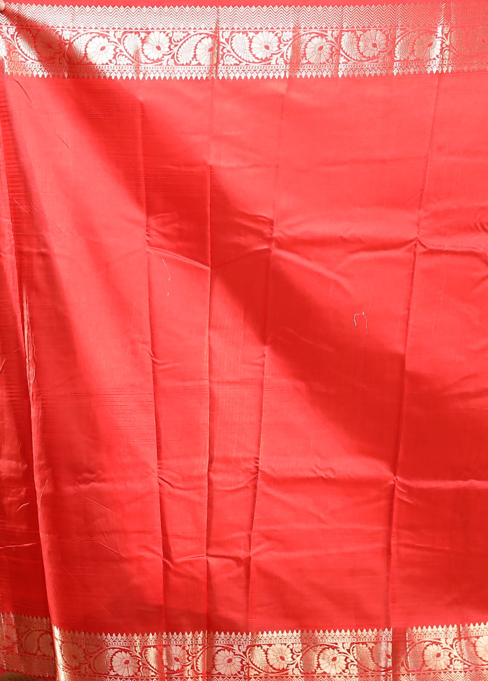 Red Dupion Silk Saree With Blouse Piece
