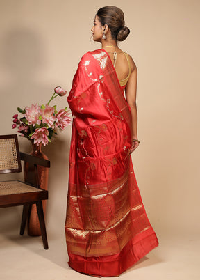 Red Dupion Silk Saree With Blouse Piece