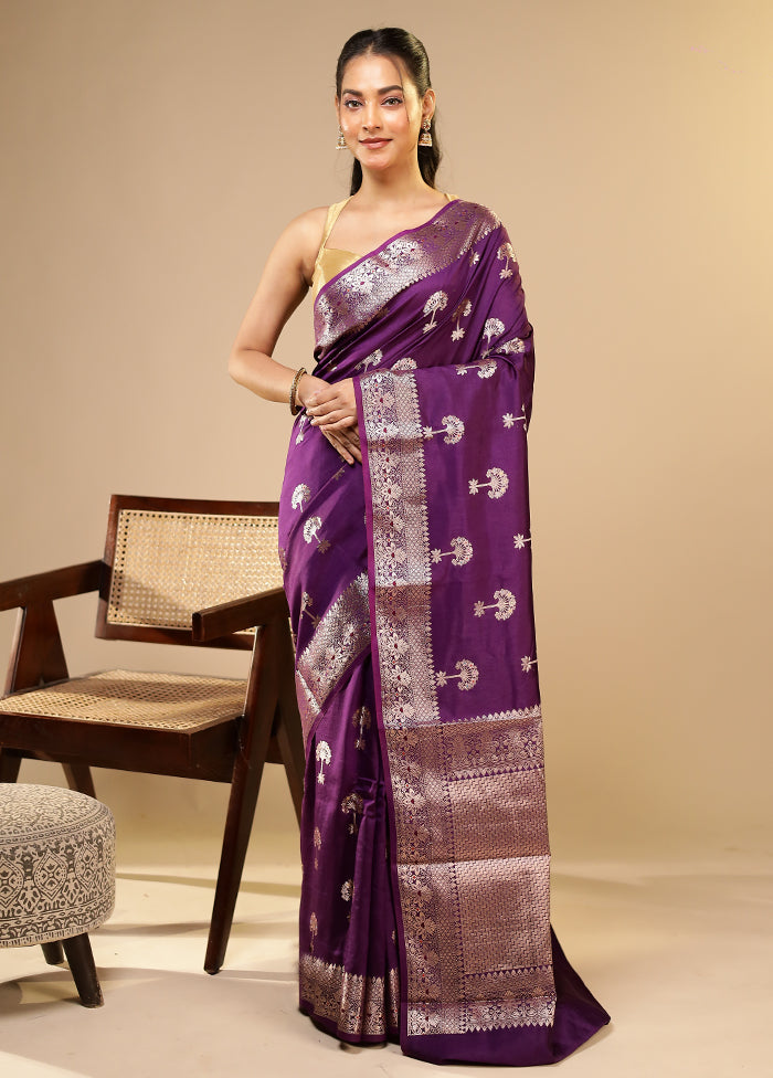 Purple Dupion Silk Saree With Blouse Piece
