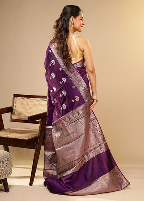 Blue Dupion Silk Saree With Blouse Piece