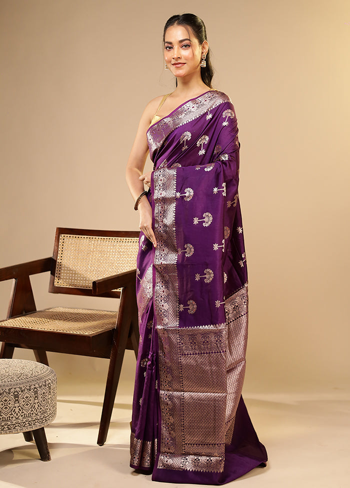 Purple Dupion Silk Saree With Blouse Piece