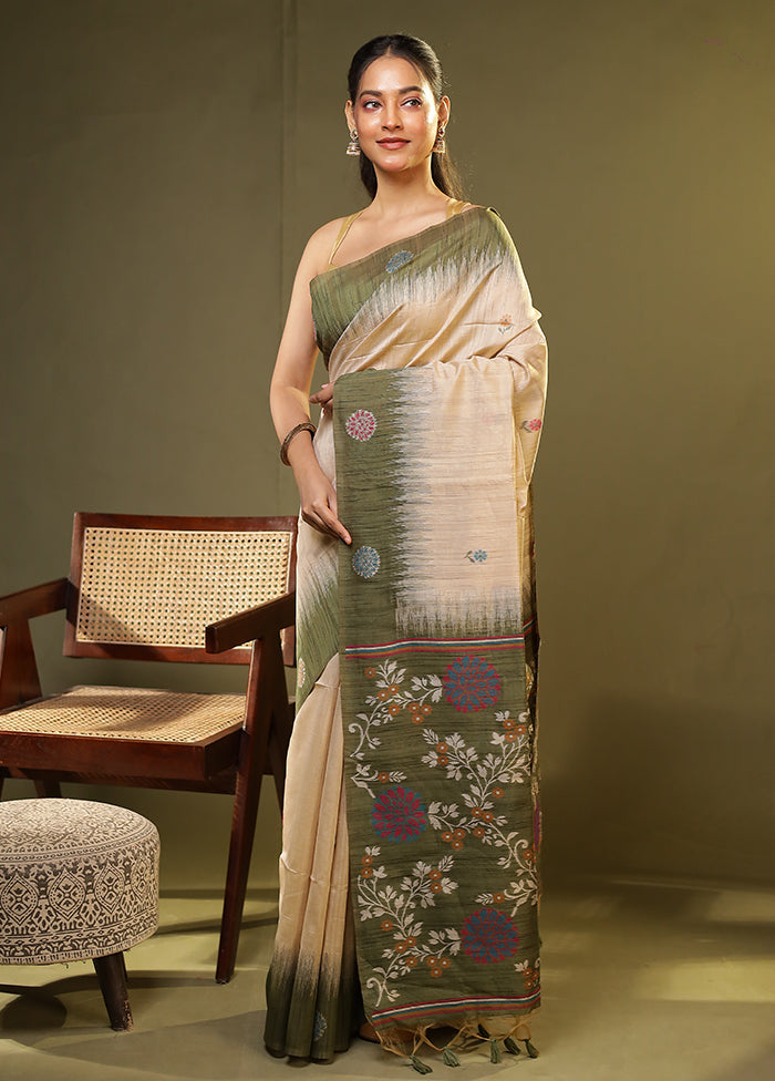 Grey Linen Silk Saree With Blouse Piece