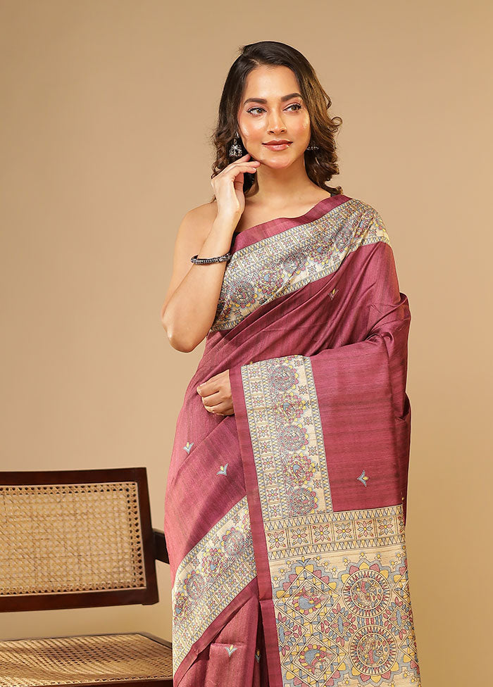 Purple Tussar Silk Saree With Blouse Piece