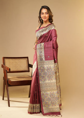 Purple Tussar Silk Saree With Blouse Piece