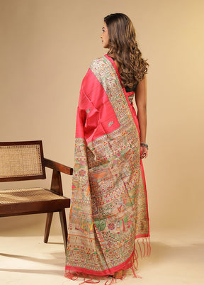 Pink Tussar Silk Saree With Blouse Piece