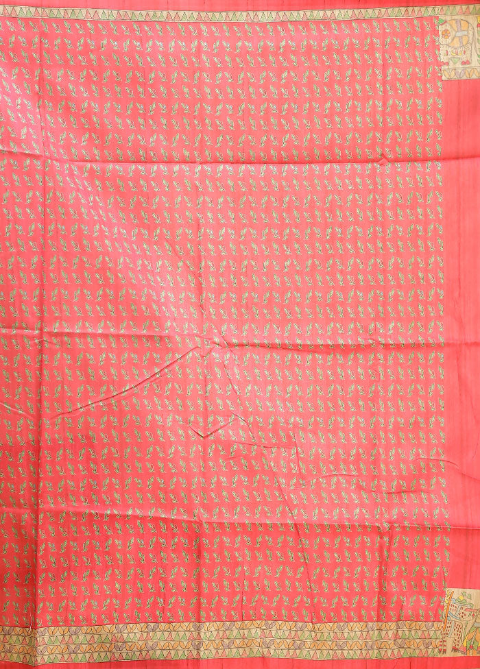 Pink Tussar Silk Saree With Blouse Piece