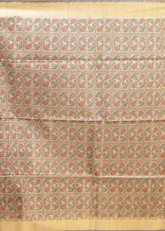 Blue Tussar Silk Saree With Blouse Piece