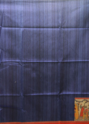Blue Tussar Silk Saree With Blouse Piece
