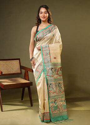 Cream Tussar Silk Saree With Blouse Piece