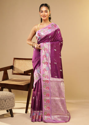 Purple Dupion Silk Saree With Blouse Piece