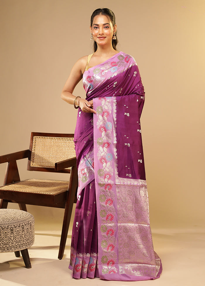 Purple Dupion Silk Saree With Blouse Piece