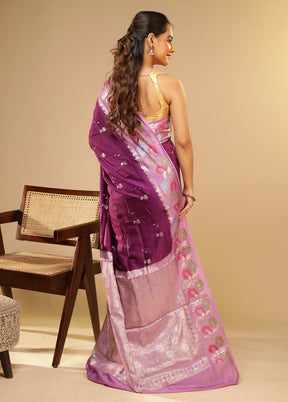 Purple Dupion Silk Saree With Blouse Piece