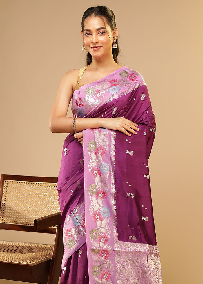 Purple Dupion Silk Saree With Blouse Piece