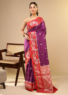 Purple Dupion Silk Saree With Blouse Piece