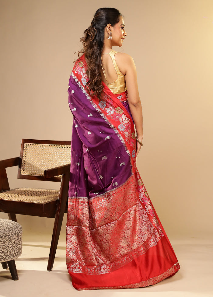 Purple Dupion Silk Saree With Blouse Piece