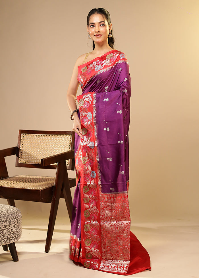Purple Dupion Silk Saree With Blouse Piece
