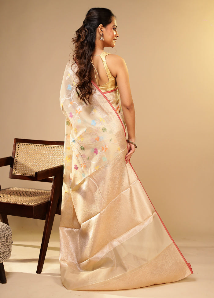 Cream Cotton Saree With Blouse Piece
