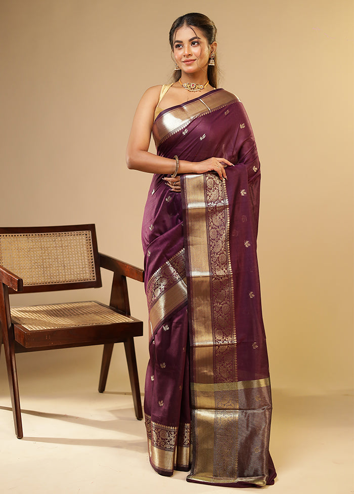 Purple Cotton Saree With Blouse Piece