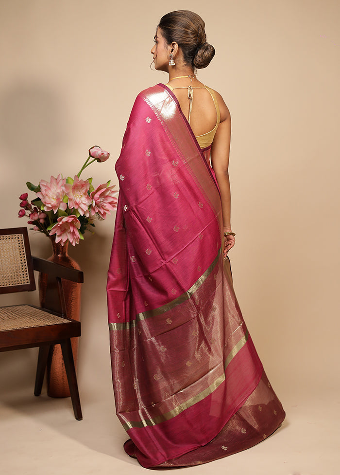 Magenta Cotton Saree With Blouse Piece