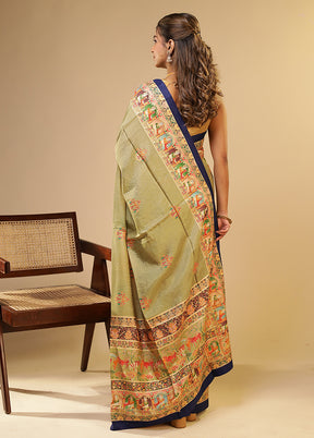 Green Dupion Silk Saree With Blouse Piece