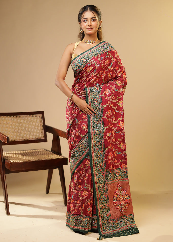 Red Dupion Silk Saree With Blouse Piece
