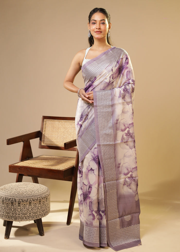 Cream Tussar Silk Saree With Blouse Piece