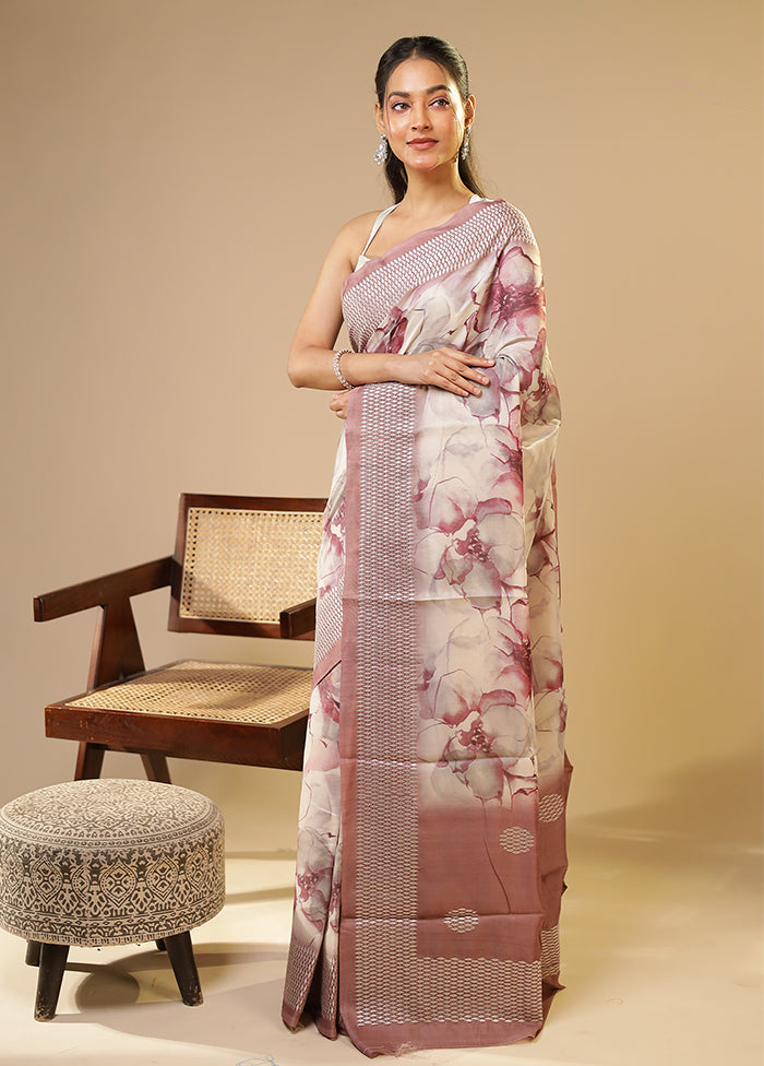 Cream Tussar Silk Saree With Blouse Piece
