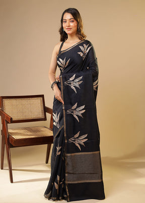 Blue Tussar Silk Saree With Blouse Piece