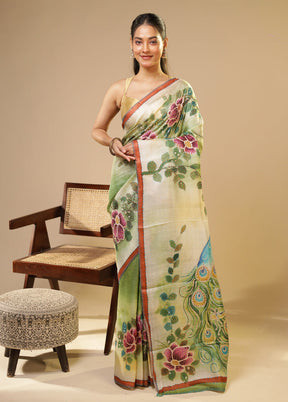 Multicolor Handloom Tussar Pure Silk Saree With Blouse Piece